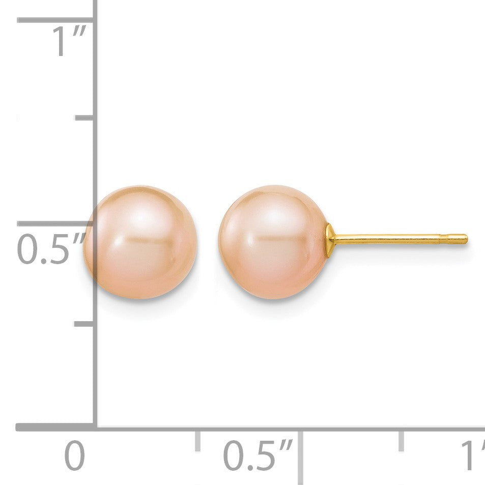 14k 7-8mm Pink Round Freshwater Cultured Pearl Stud Post Earrings