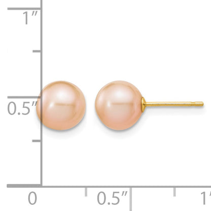 14k 7-8mm Pink Round Freshwater Cultured Pearl Stud Post Earrings
