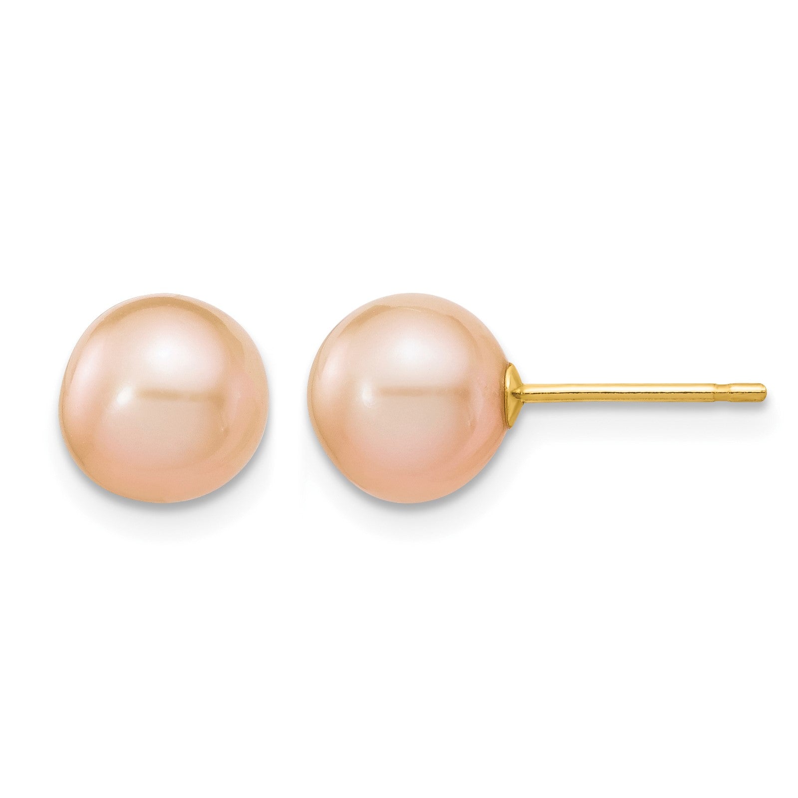 14k 7-8mm Pink Round Freshwater Cultured Pearl Stud Post Earrings