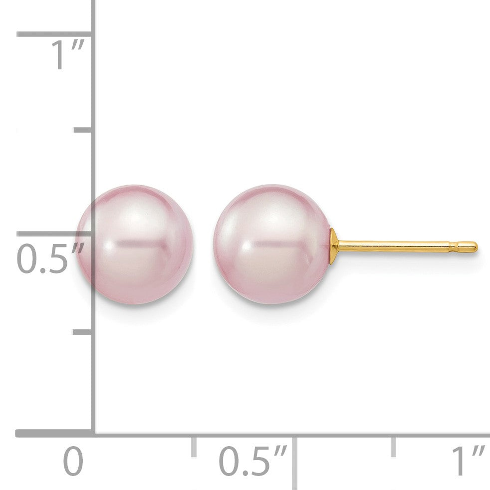 14k 7-8mm Purple Round Freshwater Cultured Pearl Stud Post Earrings