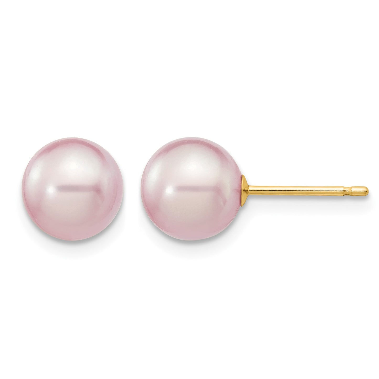 14k 7-8mm Purple Round Freshwater Cultured Pearl Stud Post Earrings