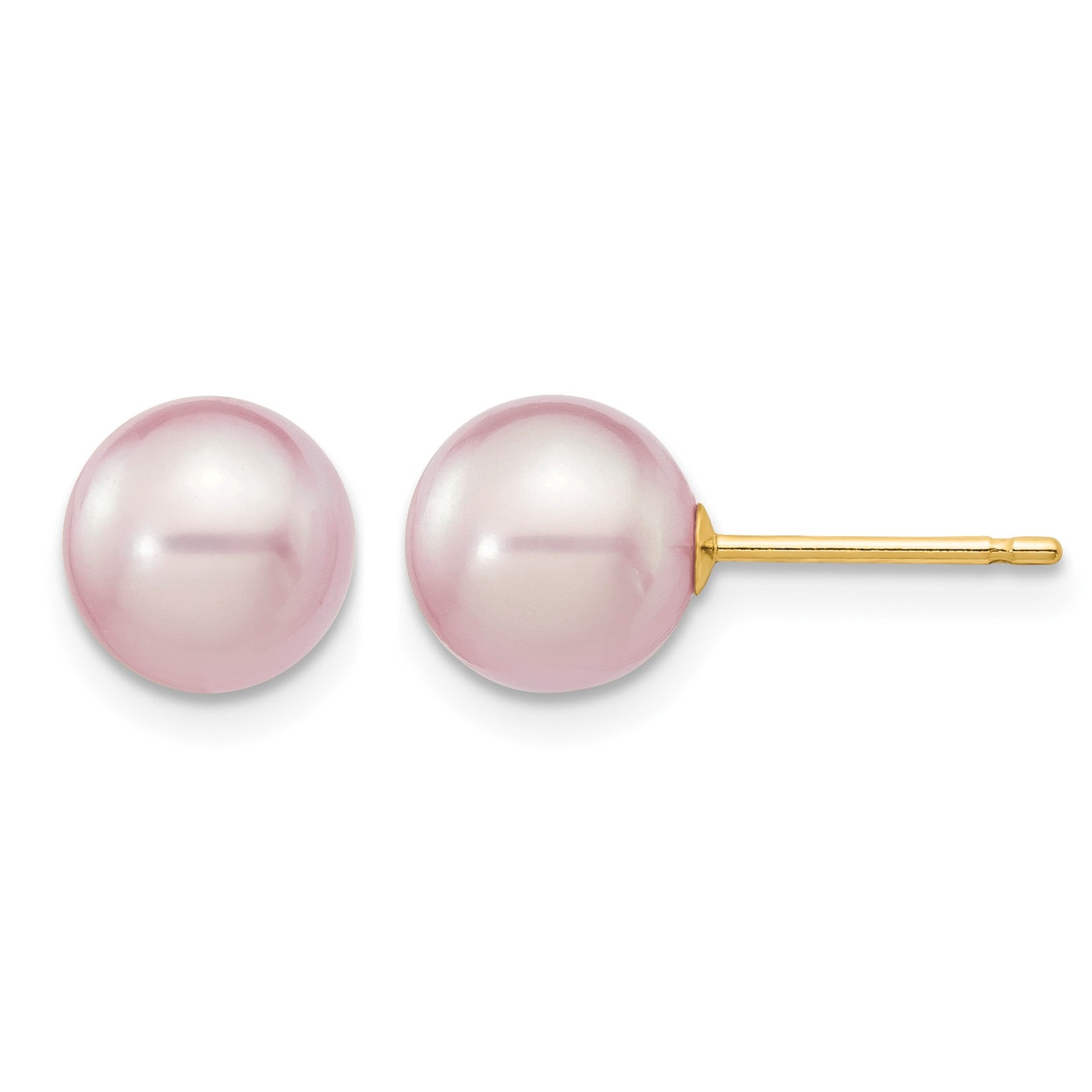 14k 7-8mm Purple Round Freshwater Cultured Pearl Stud Post Earrings