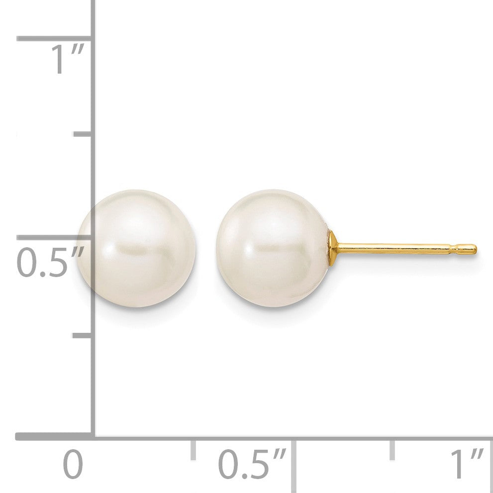 14k 7-8mm White Round Freshwater Cultured Pearl Stud Post Earrings