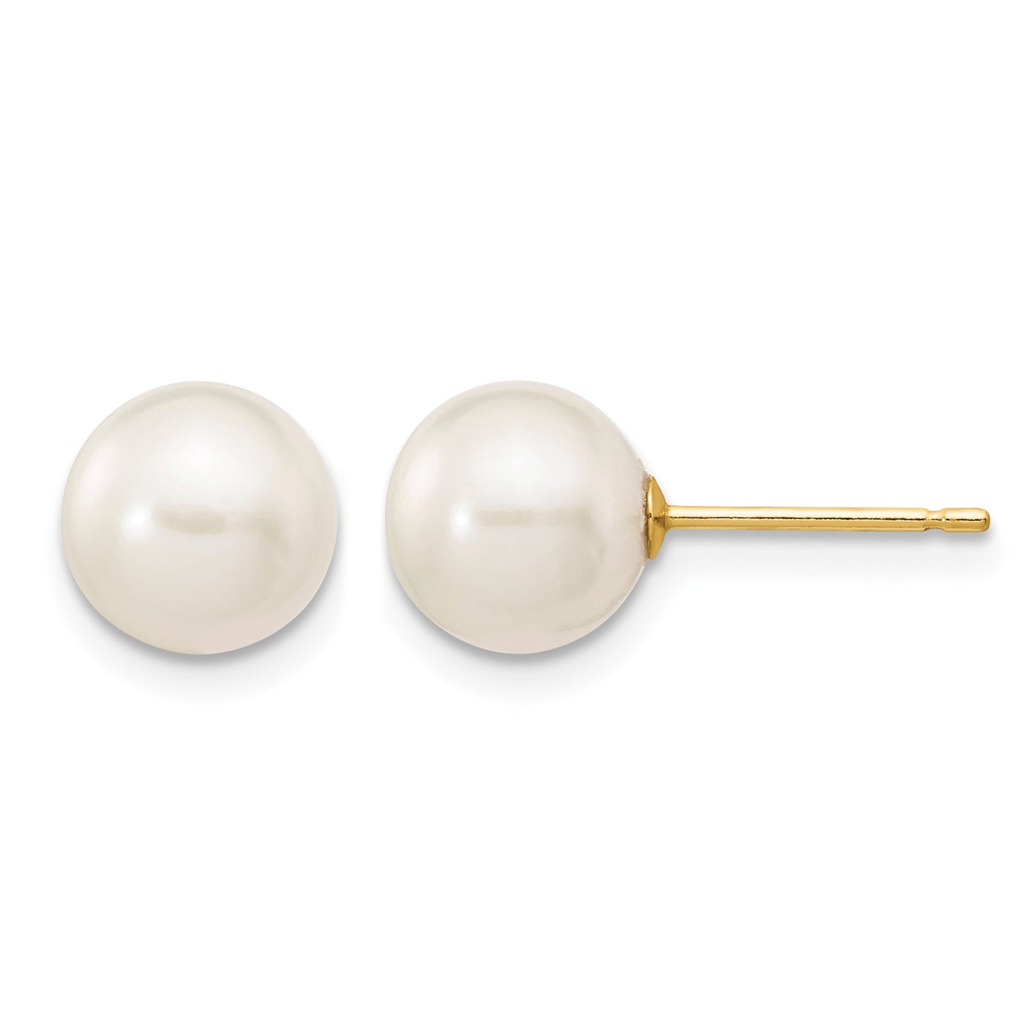 14k 7-8mm White Round Freshwater Cultured Pearl Stud Post Earrings