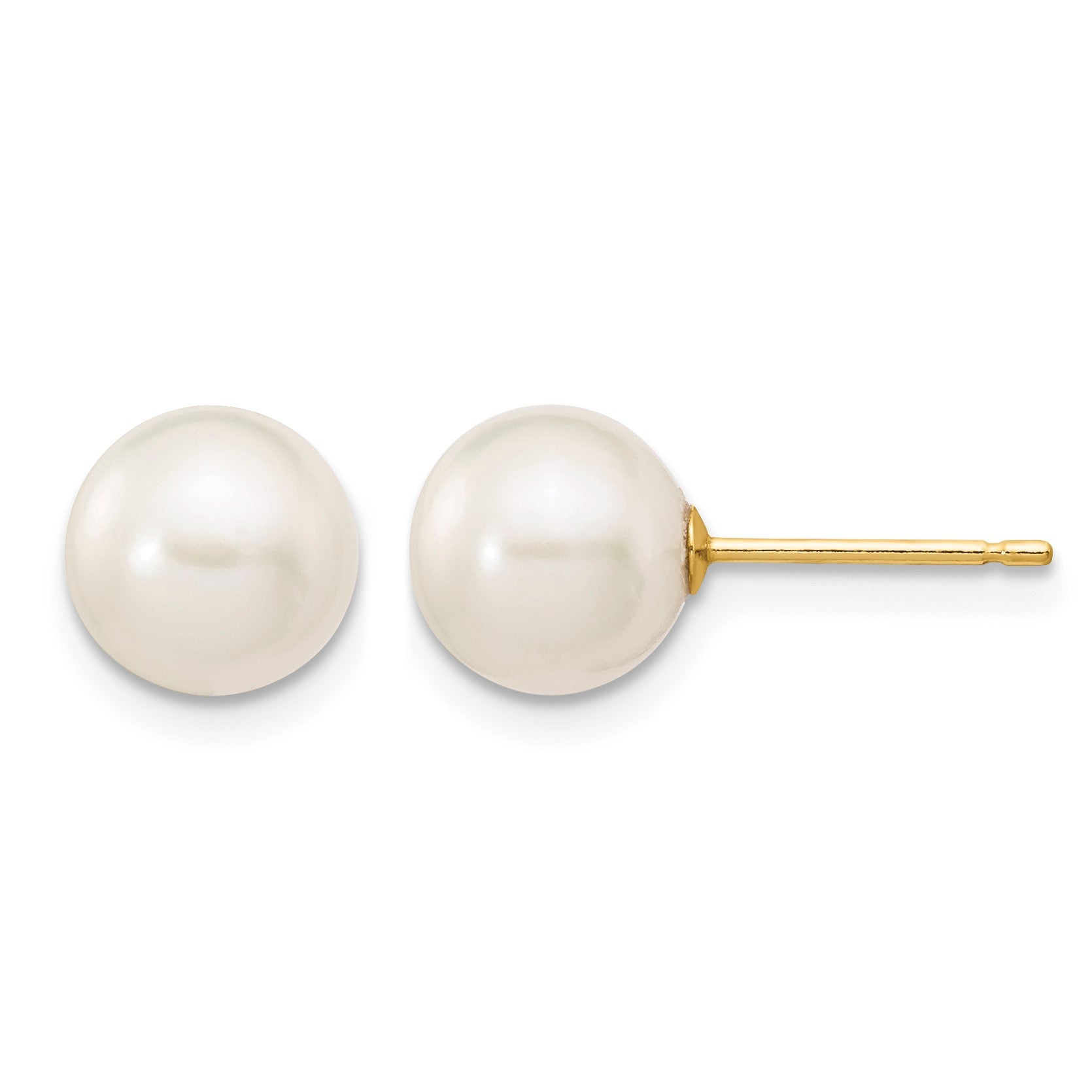 14k 7-8mm White Round Freshwater Cultured Pearl Stud Post Earrings