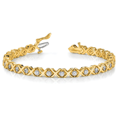 14k Holds 2 carat 29-2.6mm Round Diamond 4-prong X-design 7 inch Tennis Bracelet Mounting