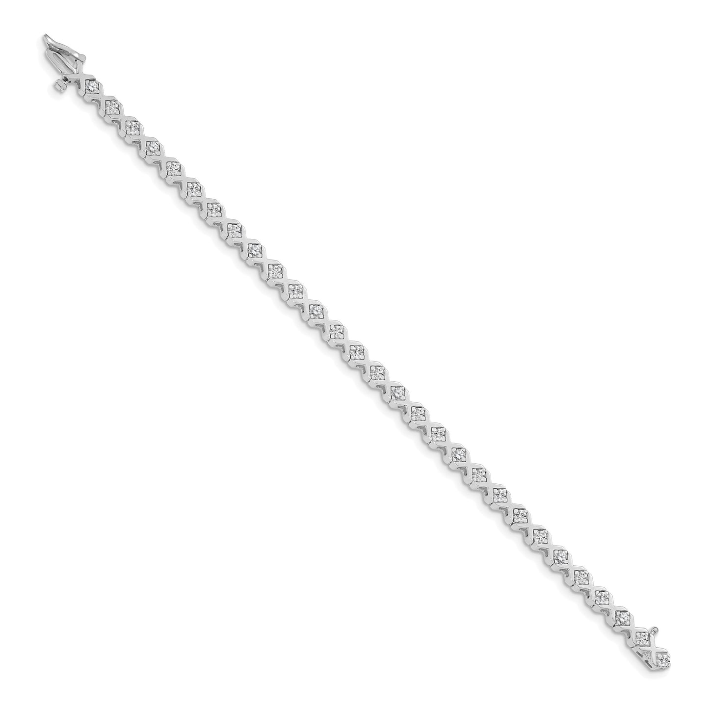 14k White Gold Holds 2 carat 29-2.6mm Round Diamond 4-prong X-design 7 inch Tennis Bracelet Mounting