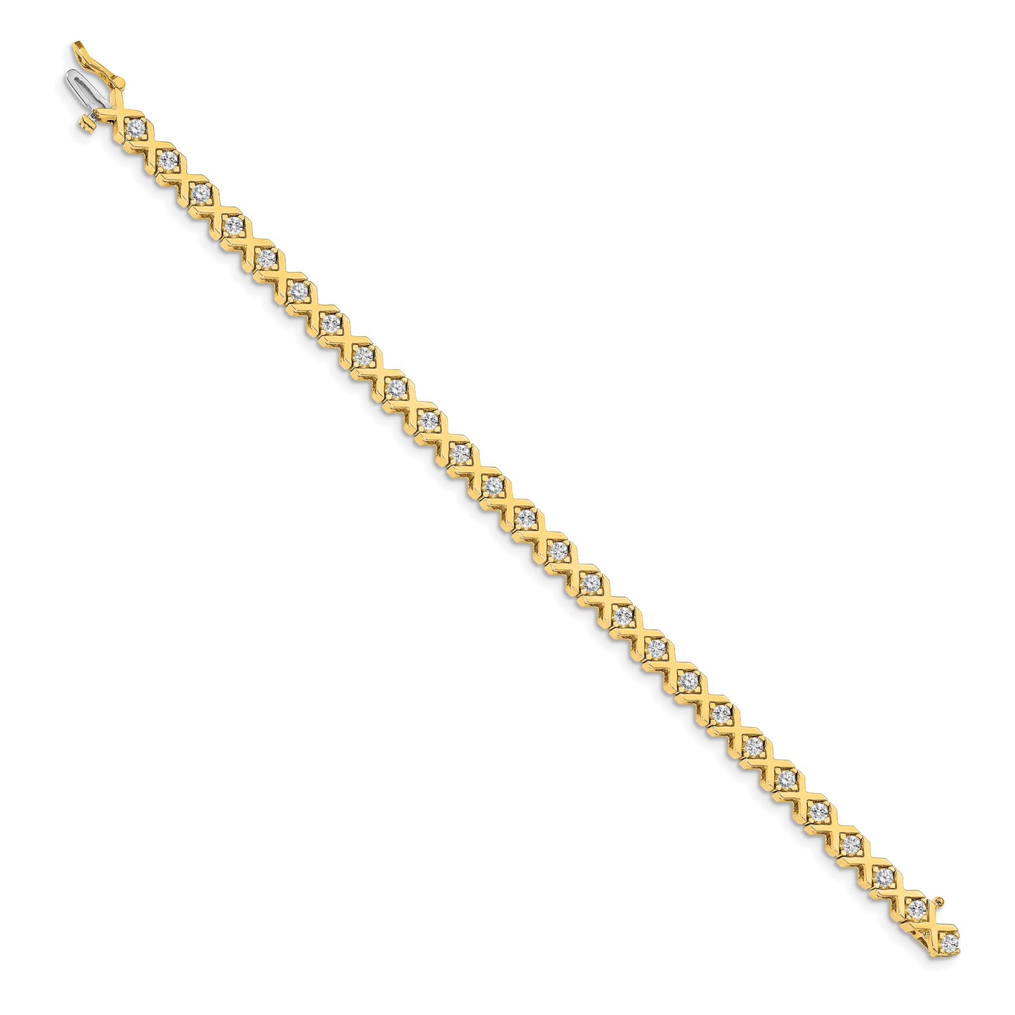 14k Holds 2.4 carat 26-2.9mm Round Diamond 4-prong X-design 7 inch Tennis Bracelet Mounting