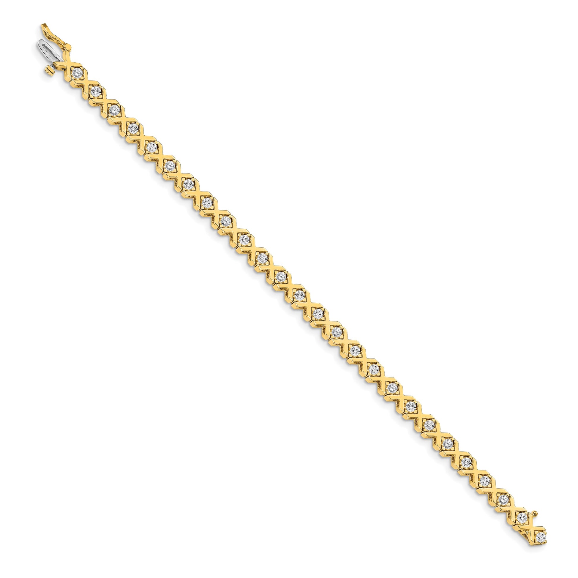 14k Holds 2.4 carat 26-2.9mm Round Diamond 4-prong X-design 7 inch Tennis Bracelet Mounting