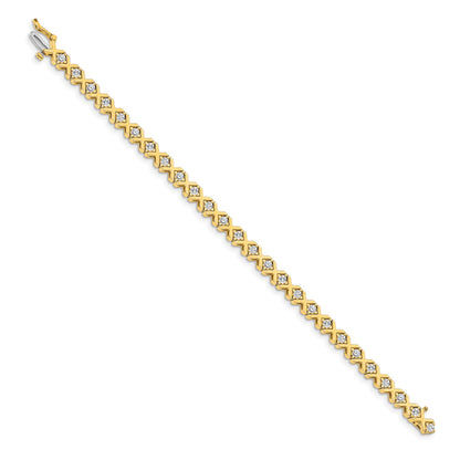 14k Holds 2.4 carat 26-2.9mm Round Diamond 4-prong X-design 7 inch Tennis Bracelet Mounting