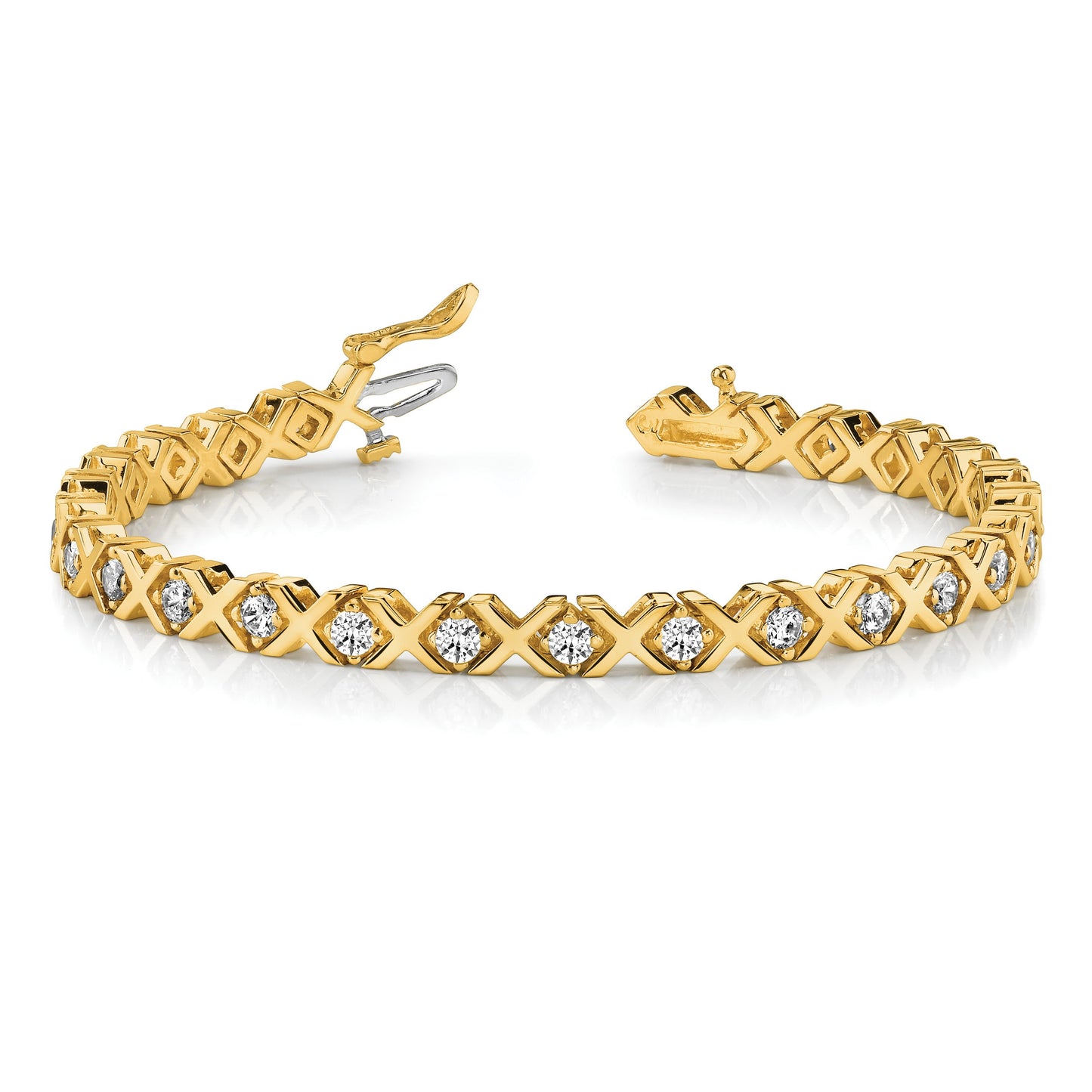 14k Holds 2.4 carat 26-2.9mm Round Diamond 4-prong X-design 7 inch Tennis Bracelet Mounting
