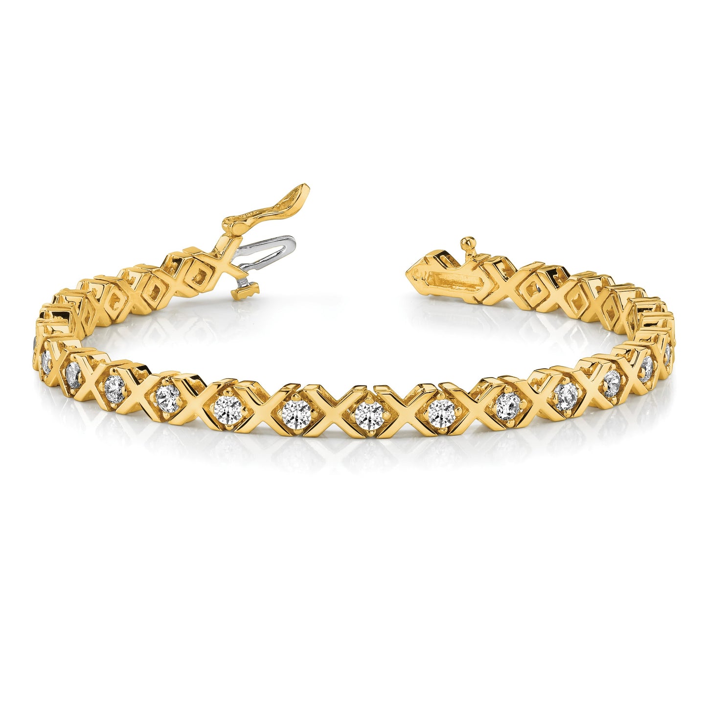 14k Holds 2.4 carat 26-2.9mm Round Diamond 4-prong X-design 7 inch Tennis Bracelet Mounting
