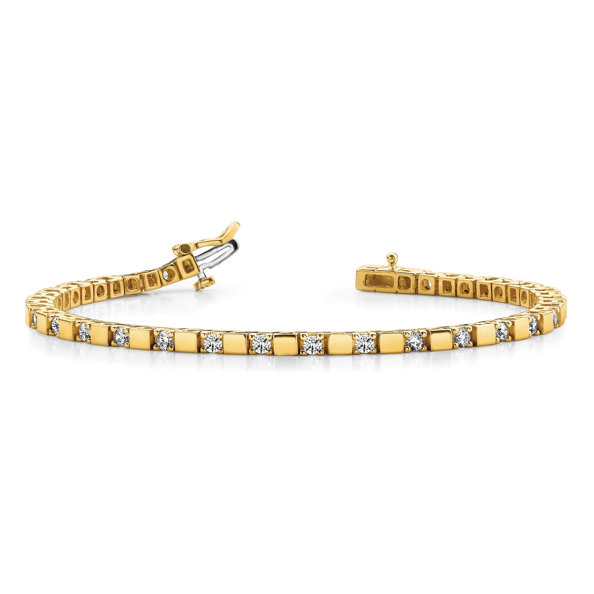 14k Holds 1.1 carat 28-2.1mm Round Diamond Square Link 7 inch Tennis Bracelet Mounting