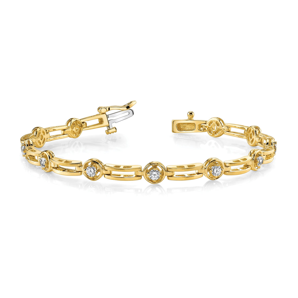 14k Holds 3/4 carat 11-2.6mm Round Diamond 4-prong Bar Link 7  inch Tennis Bracelet Mounting