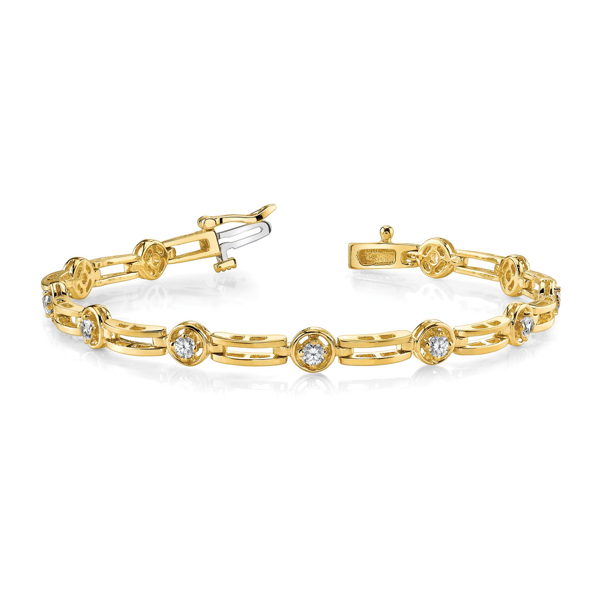 14k Holds 3/4 carat 11-2.6mm Round Diamond 4-prong Bar Link 7  inch Tennis Bracelet Mounting