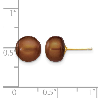 14k 8-9mm Brown Button Freshwater Cultured Pearl Stud Post Earrings