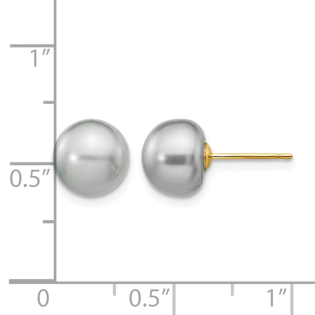 14k 8-9mm Grey Button Freshwater Cultured Pearl Stud Post Earrings