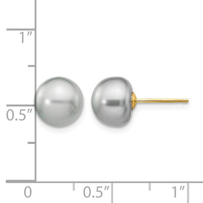 14k 8-9mm Grey Button Freshwater Cultured Pearl Stud Post Earrings
