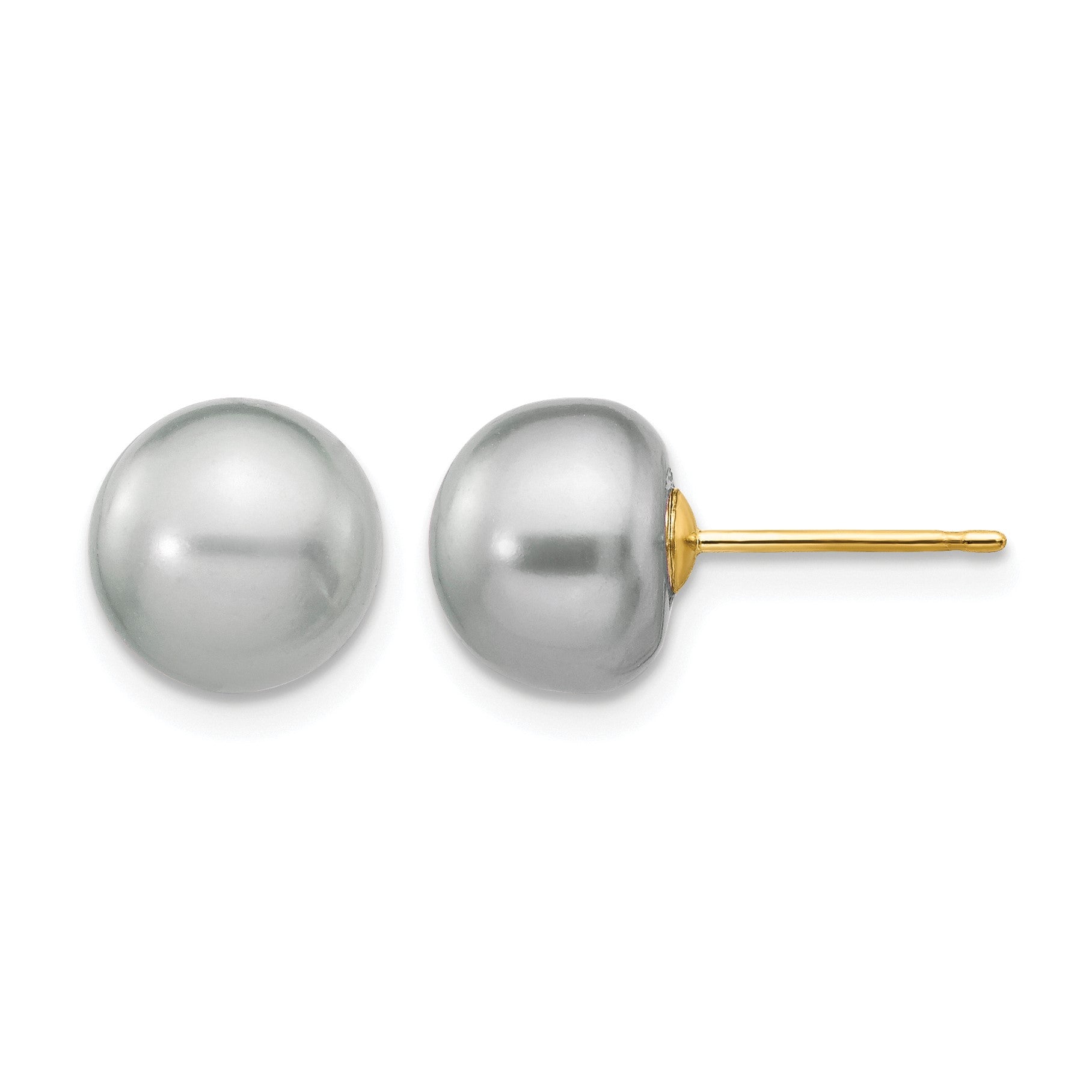 14k 8-9mm Grey Button Freshwater Cultured Pearl Stud Post Earrings