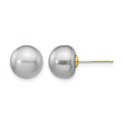 14k 8-9mm Grey Button Freshwater Cultured Pearl Stud Post Earrings