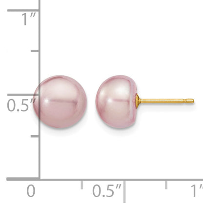 14k 8-9mm Purple Button Freshwater Cultured Pearl Stud Post Earrings