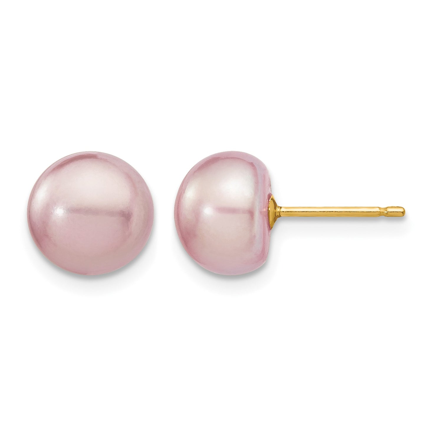 14k 8-9mm Purple Button Freshwater Cultured Pearl Stud Post Earrings