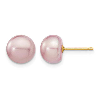 14k 8-9mm Purple Button Freshwater Cultured Pearl Stud Post Earrings