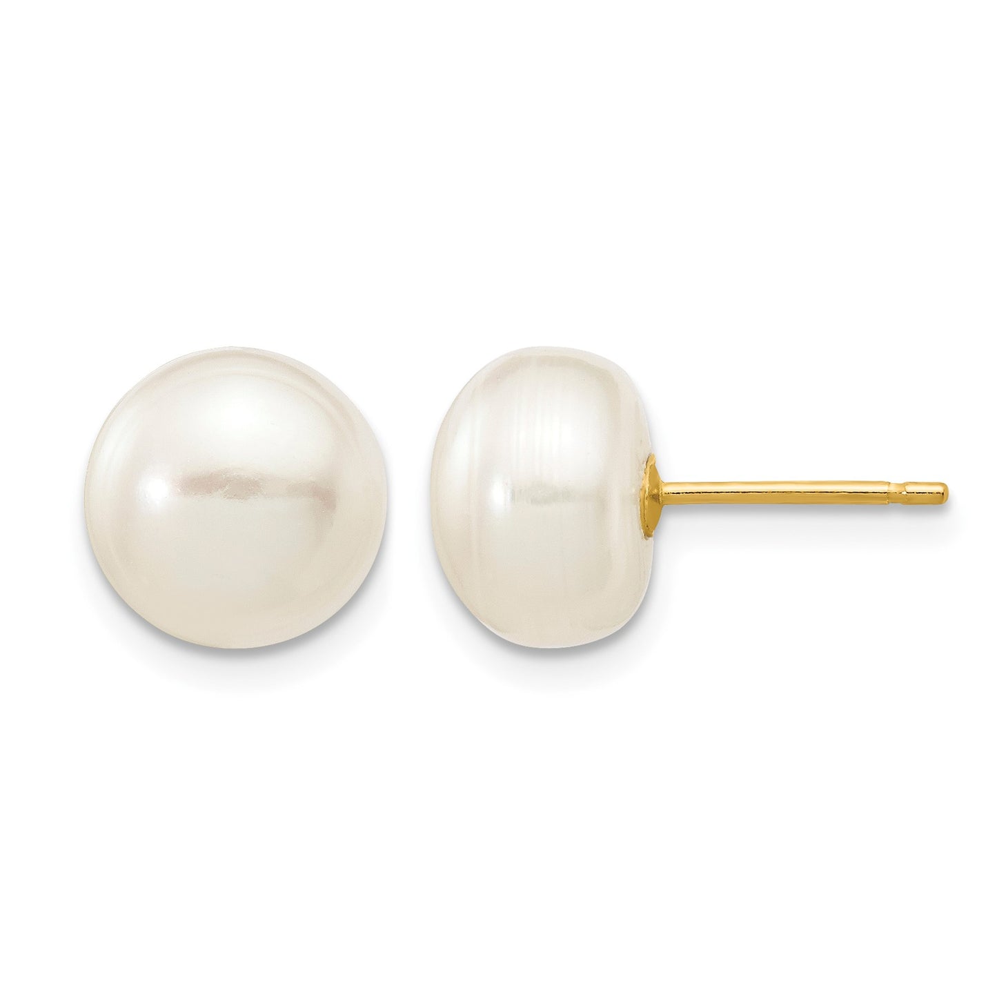 14k 8-9mm White Button Freshwater Cultured Pearl Stud Post Earrings
