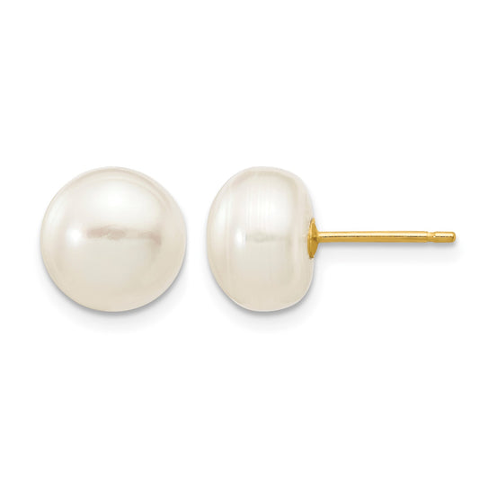 14k 8-9mm White Button Freshwater Cultured Pearl Stud Post Earrings