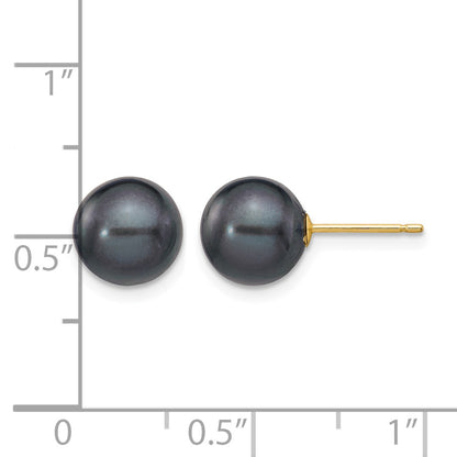 14k 8-9mm Black Round Freshwater Cultured Pearl Stud Post Earrings