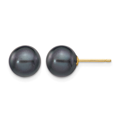 14k 8-9mm Black Round Freshwater Cultured Pearl Stud Post Earrings