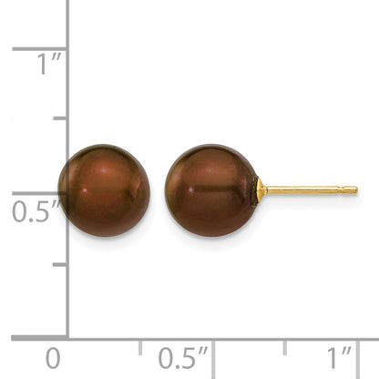 14k 8-9mm Brown Round Freshwater Cultured Pearl Stud Post Earrings