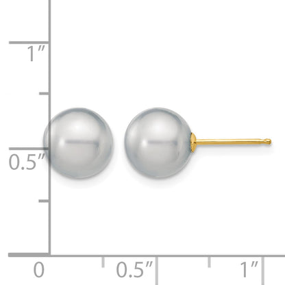 14k 8-9mm Grey Round Freshwater Cultured Pearl Stud Post Earrings