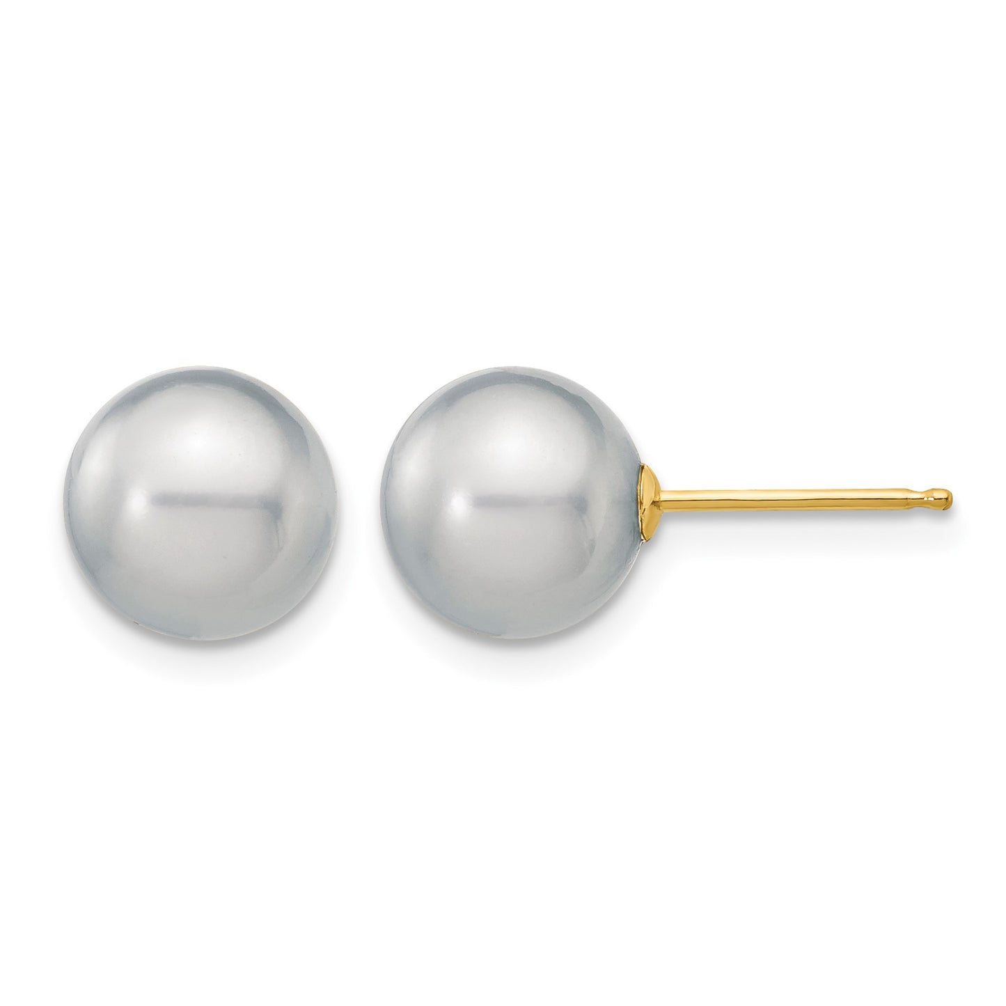 14k 8-9mm Grey Round Freshwater Cultured Pearl Stud Post Earrings