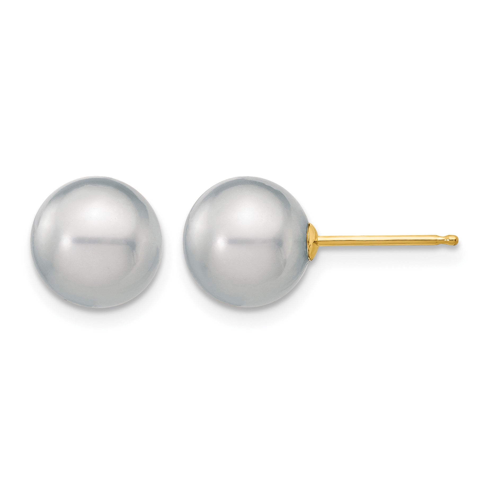14k 8-9mm Grey Round Freshwater Cultured Pearl Stud Post Earrings