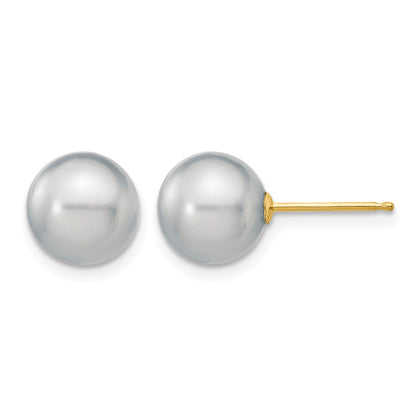 14k 8-9mm Grey Round Freshwater Cultured Pearl Stud Post Earrings