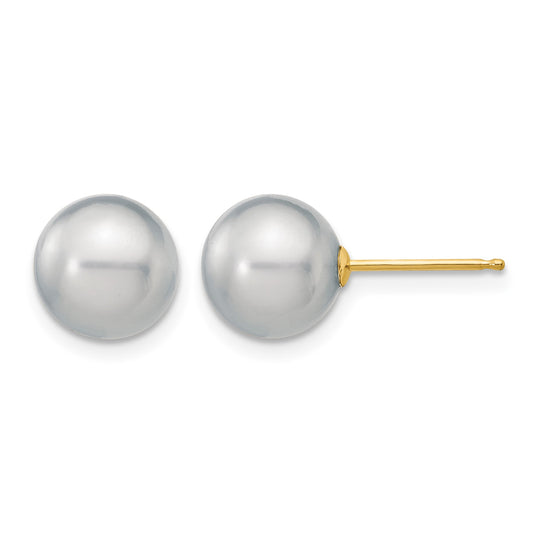 14k 8-9mm Grey Round Freshwater Cultured Pearl Stud Post Earrings