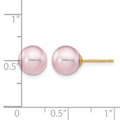 14k 8-9mm Purple Round Freshwater Cultured Pearl Stud Post Earrings
