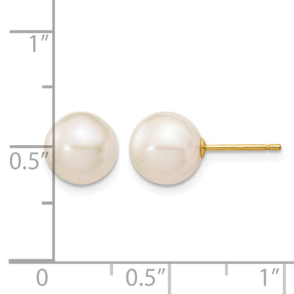 14k 8-9mm White Round Freshwater Cultured Pearl Stud Post Earrings