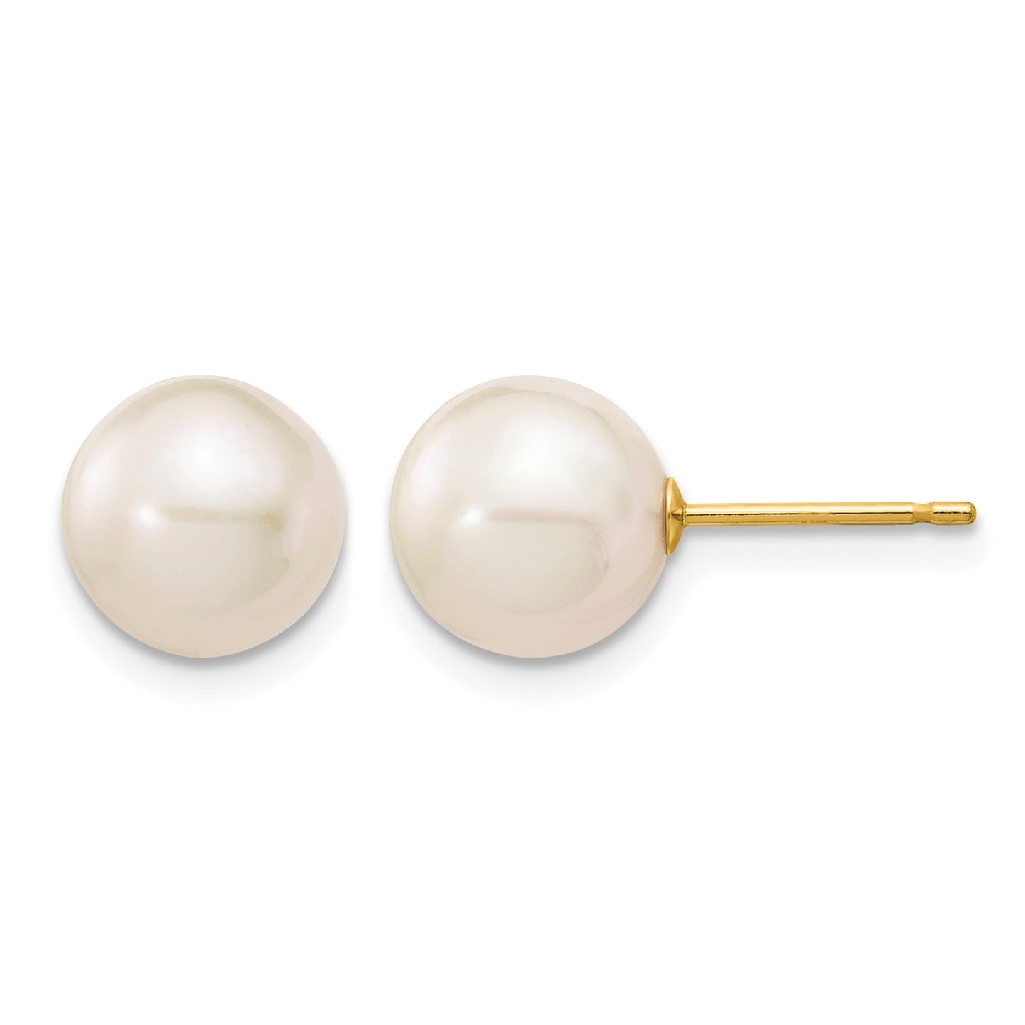 14k 8-9mm White Round Freshwater Cultured Pearl Stud Post Earrings