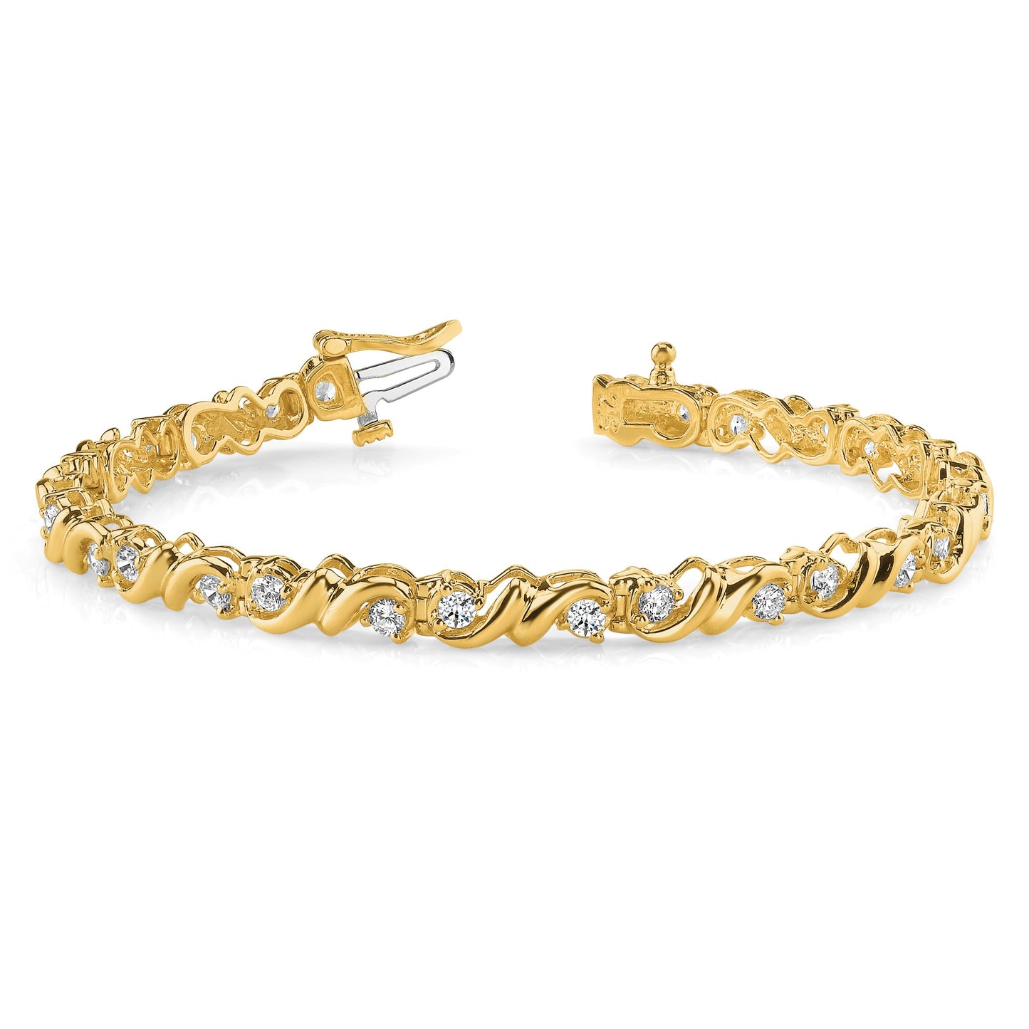 14k Holds 1.45 carat 28-2.4mm Round Diamond Fancy Swirl 7 inch Tennis Bracelet Mounting