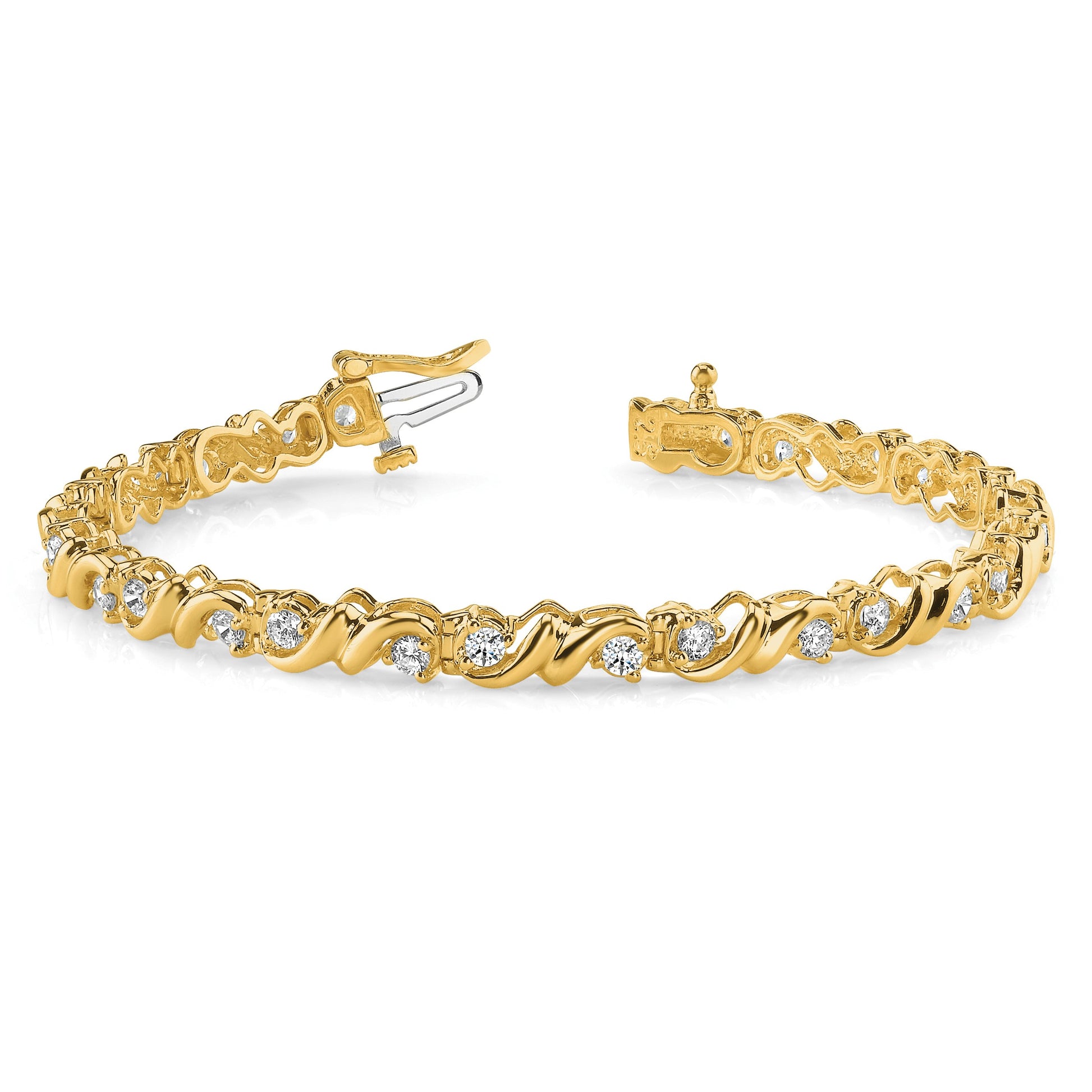 14k Holds 1.45 carat 28-2.4mm Round Diamond Fancy Swirl 7 inch Tennis Bracelet Mounting