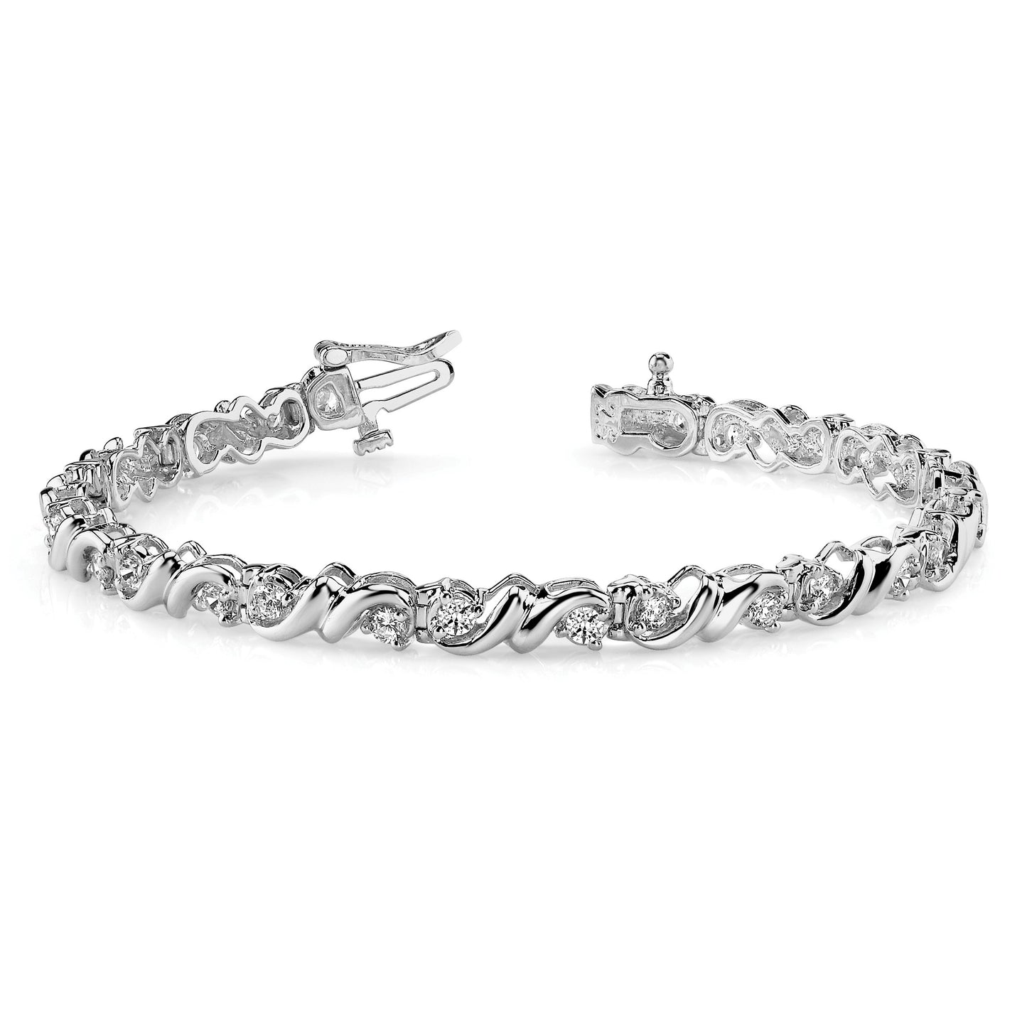 14k White Gold Holds 1.45 carat 28-2.4mm Round Diamond Fancy Swirl 7 inch Tennis Bracelet Mounting