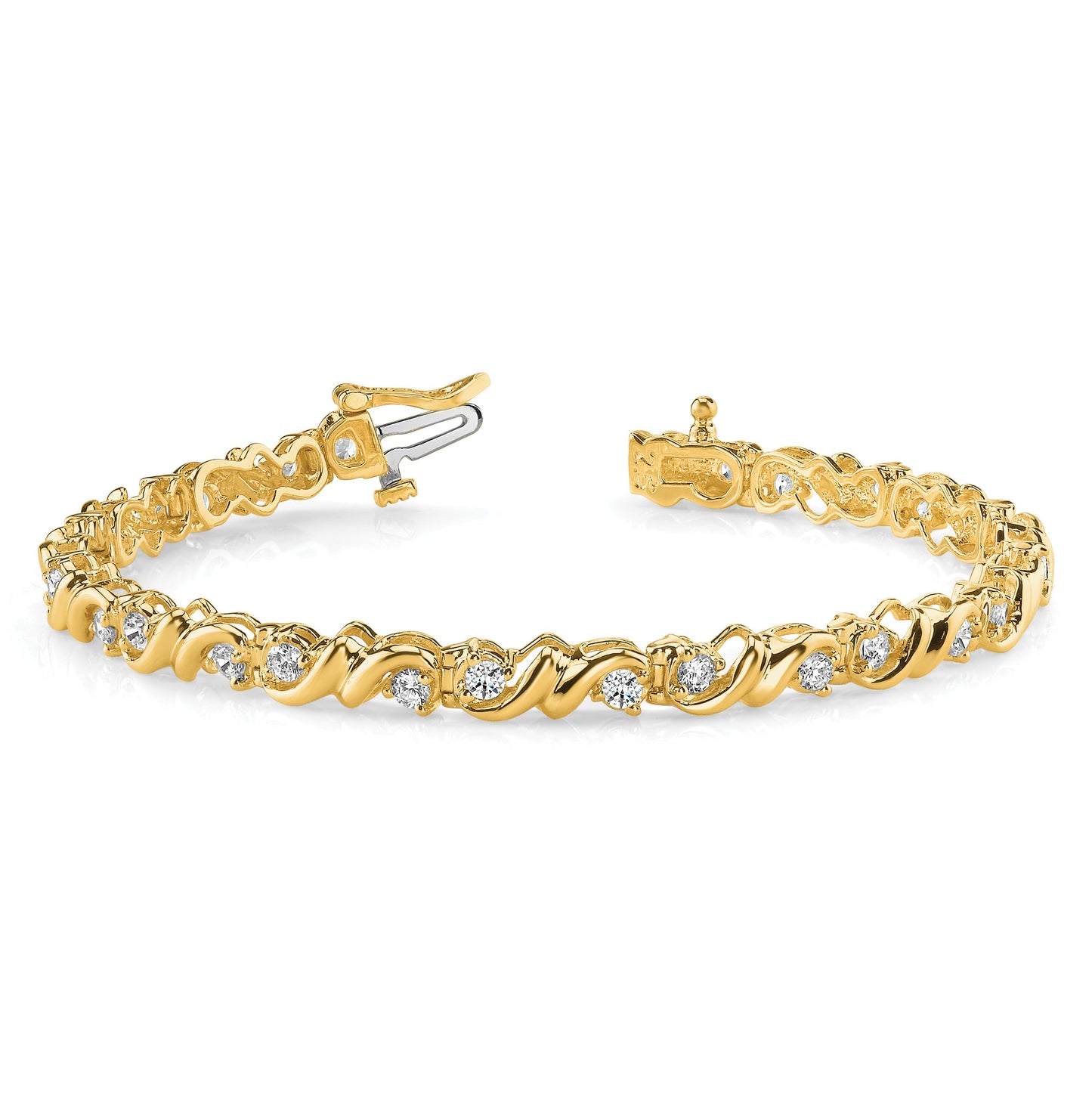 14k Holds 2.88 carat 28-3mm Round Diamond Fancy Swirl 7 inch Tennis Bracelet Mounting