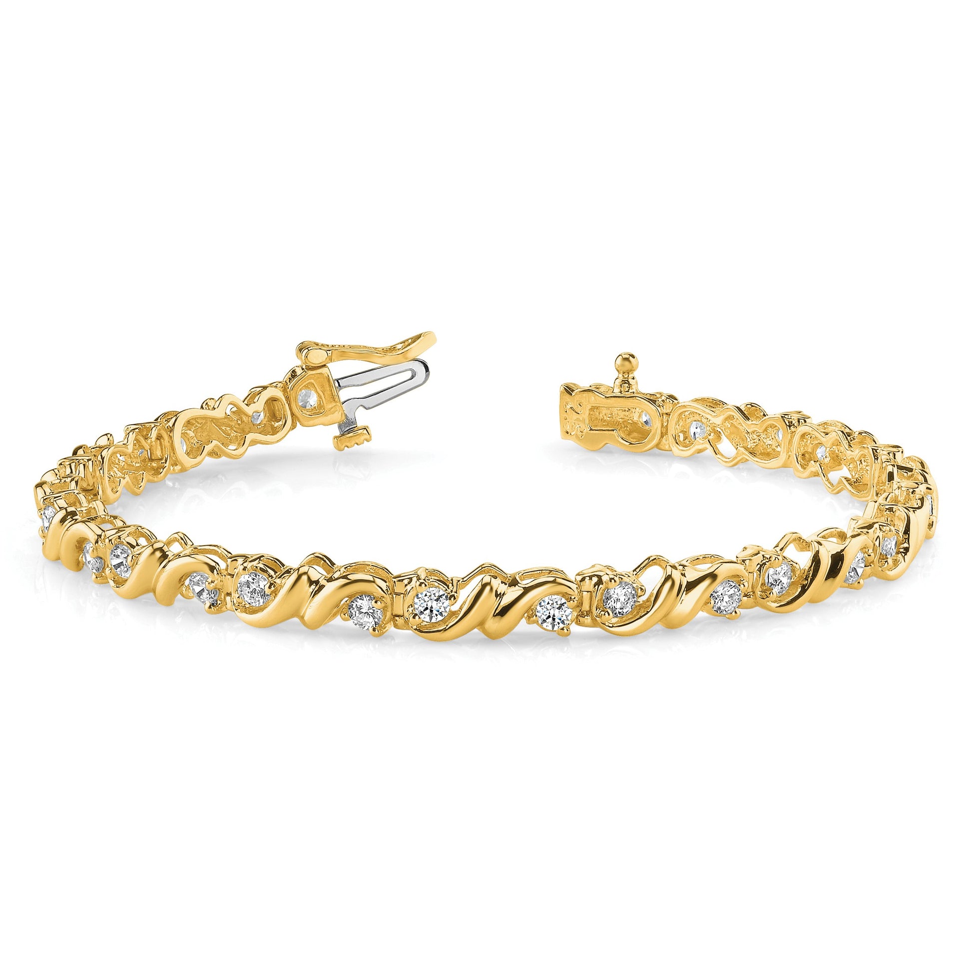 14k Holds 2.88 carat 28-3mm Round Diamond Fancy Swirl 7 inch Tennis Bracelet Mounting