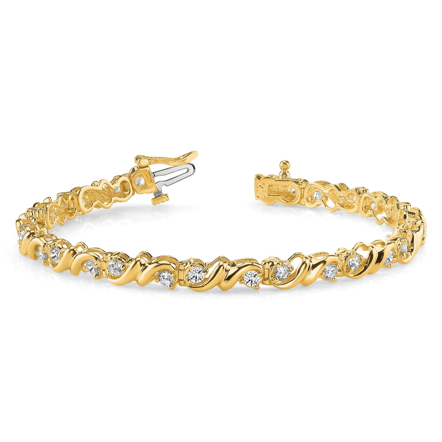 14k Holds 2.88 carat 28-3mm Round Diamond Fancy Swirl 7 inch Tennis Bracelet Mounting