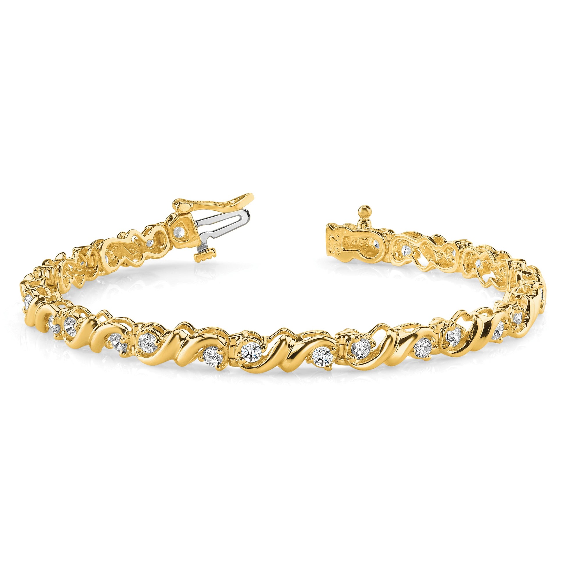14k Holds 2.88 carat 28-3mm Round Diamond Fancy Swirl 7 inch Tennis Bracelet Mounting