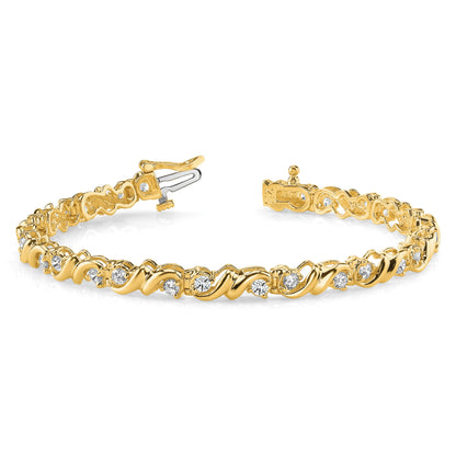 14k Holds 2.88 carat 28-3mm Round Diamond Fancy Swirl 7 inch Tennis Bracelet Mounting