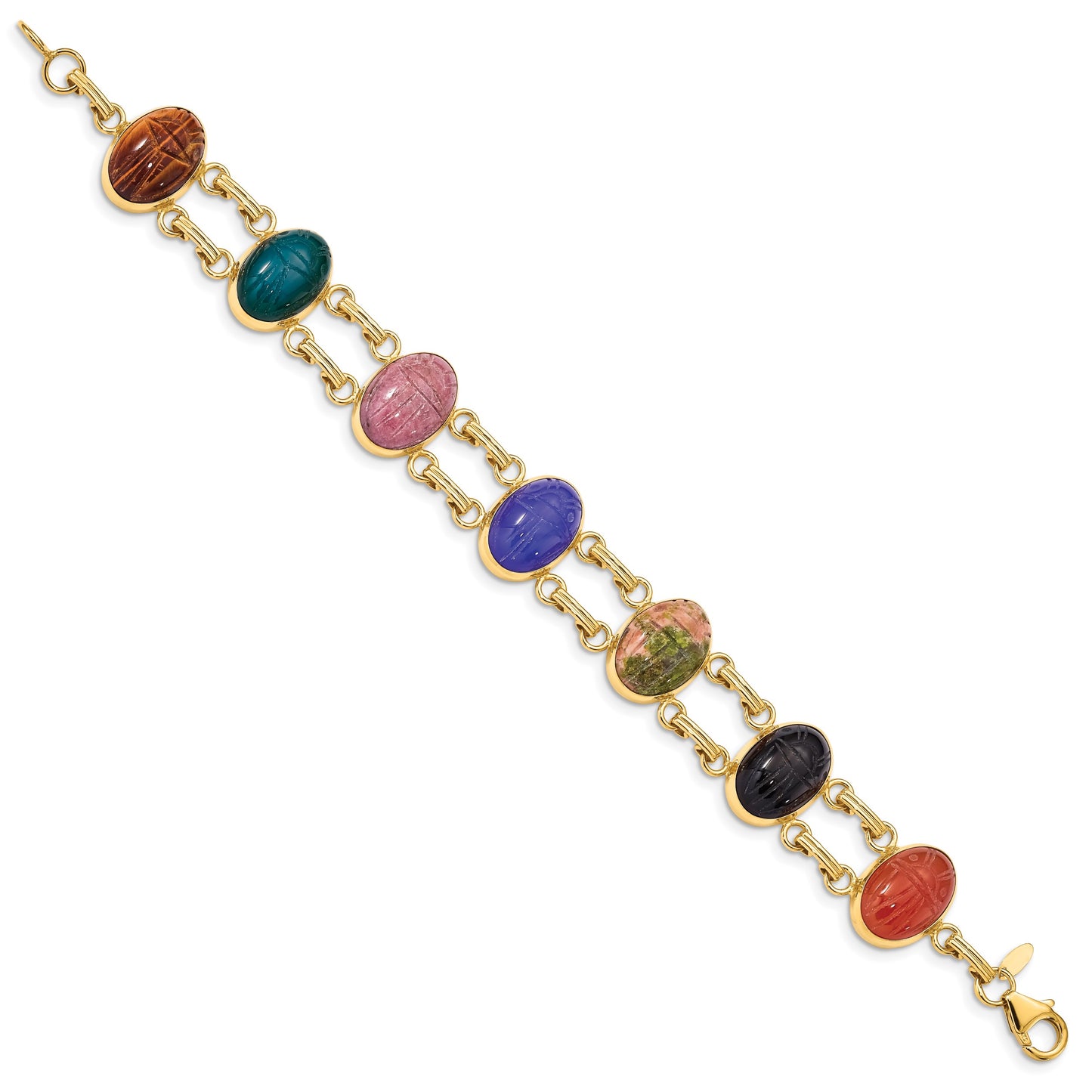 14k 14x10mm BlackOnyx/BlueOnyx/GreenOnyx/Carnelian/Epidote/Rhodonite/TigersEye 7 inch Scarab Bracelet