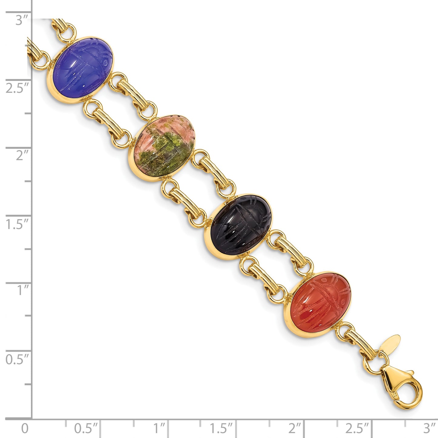 14k 14x10mm BlackOnyx/BlueOnyx/GreenOnyx/Carnelian/Epidote/Rhodonite/TigersEye 7 inch Scarab Bracelet